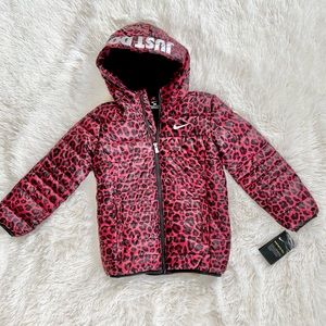 New with tags NIKE PUFFER COAT SYNTHETIC FILL pinkish red with L silver writing